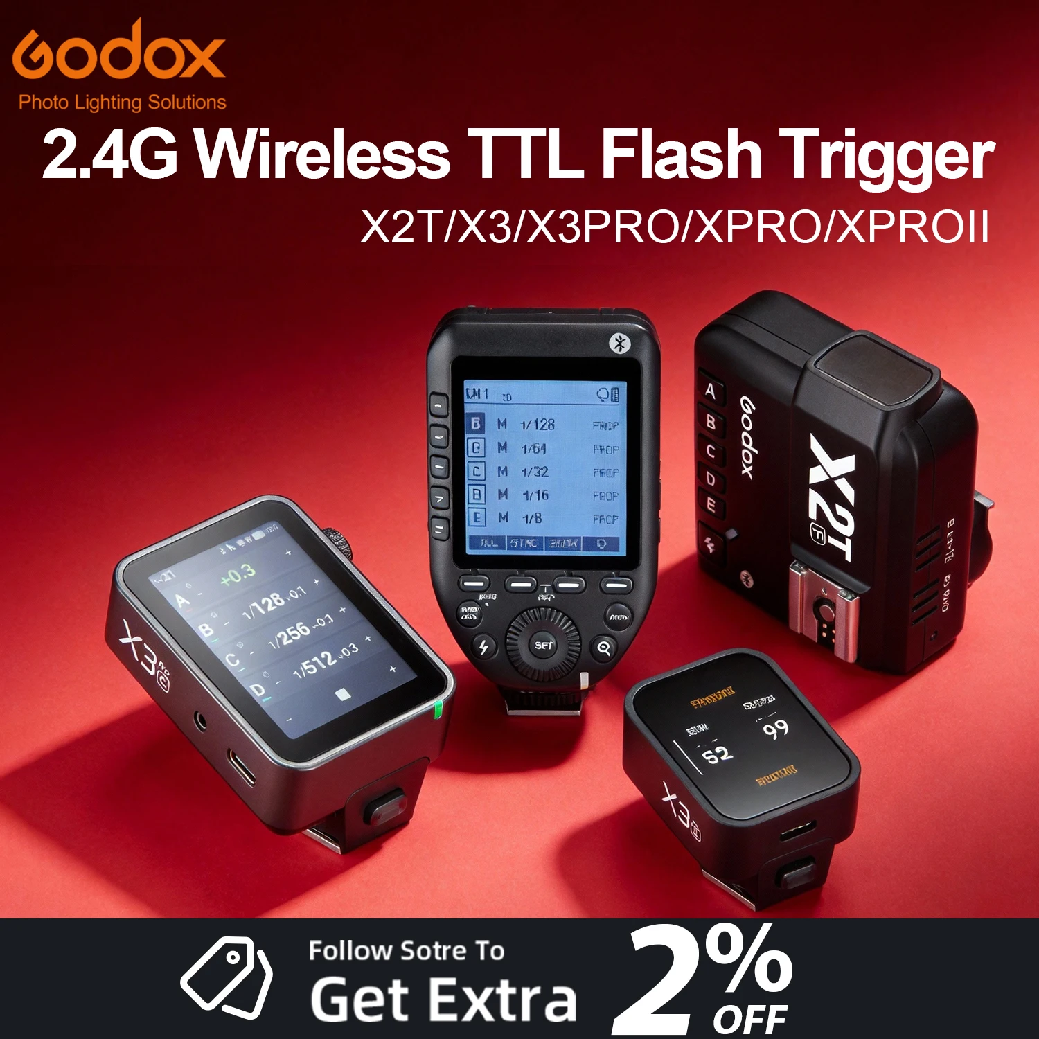 

Беспроводной триггер для вспышек Godox X3PRO, X3, XPRO, XPROII, X2T, 2.4G, система X для Leica, Canon, Sony, Nikon, Fuji, Olympus