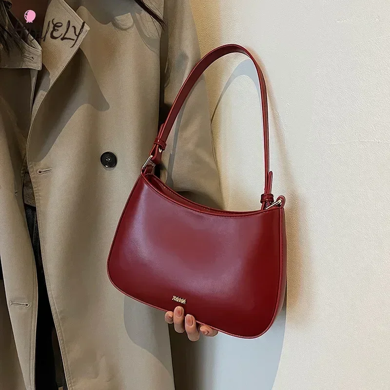 

Ladies Red Underarm Shoulder Bags for Women 2025 New Texture Leather Sling Crossbody Bag Luxury Designer Wedding Bride Handbags