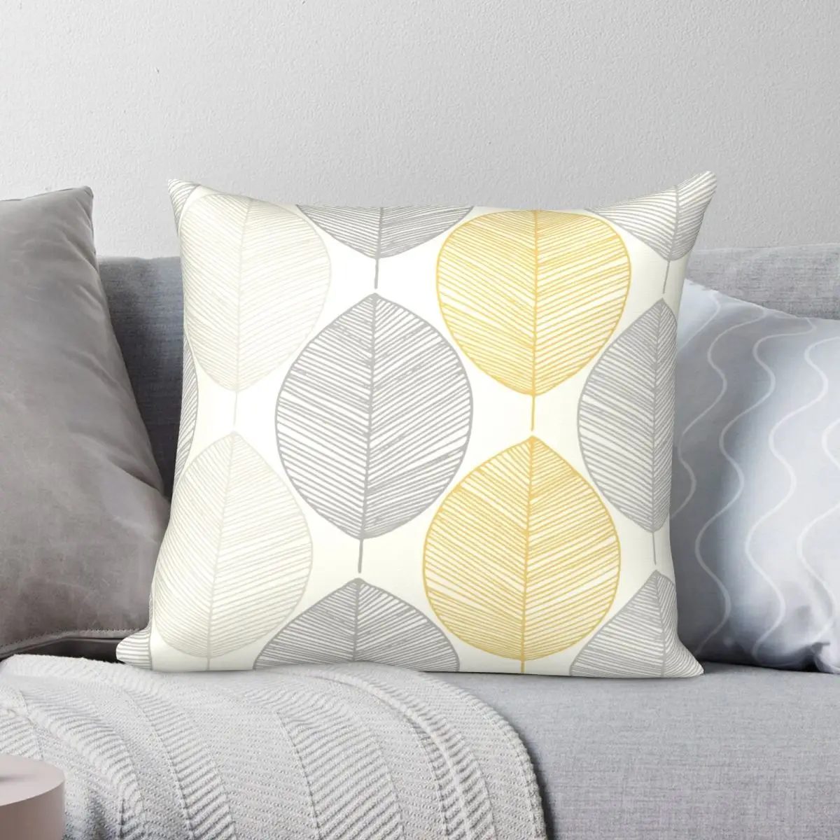 Scandi Leaves Square Pillowcase Polyester Linen Velvet Printed Zip Decor Pillow Case Room Cushion Cover