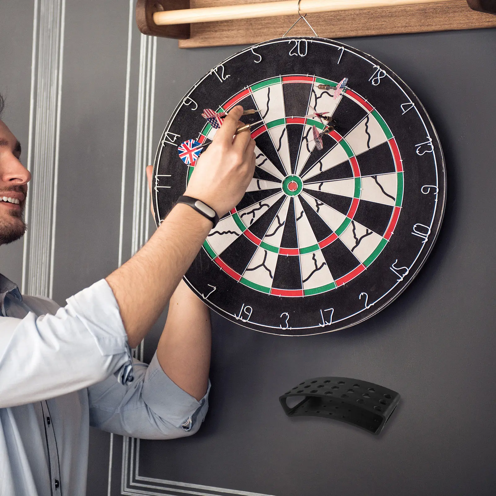 Wall Mounted Dart Holder Plastic Stable 21 Capacity Dart Storage Rack Space-Saving Grey for Home Office Game Room