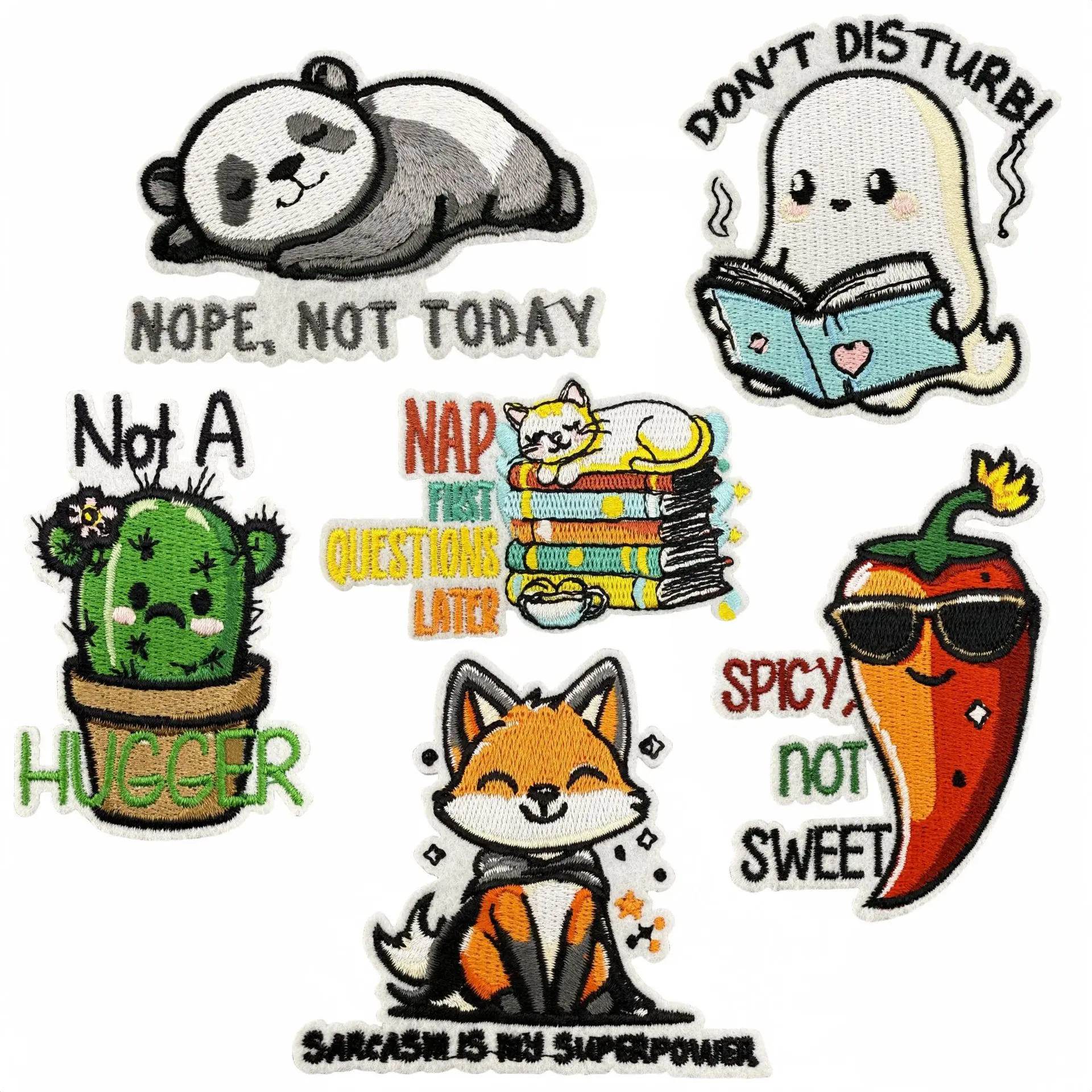 Cute Fox Embroidery Patch Cartoon DIY  Accessories Dog Cactus Embroidered Badge Iron-on Patches