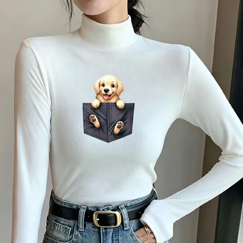 2026 New Autumn Winter Thermal Brushed Fleece Long Sleeve Graphic Print T shirt Blouses Female Warm Shirt Women Top
