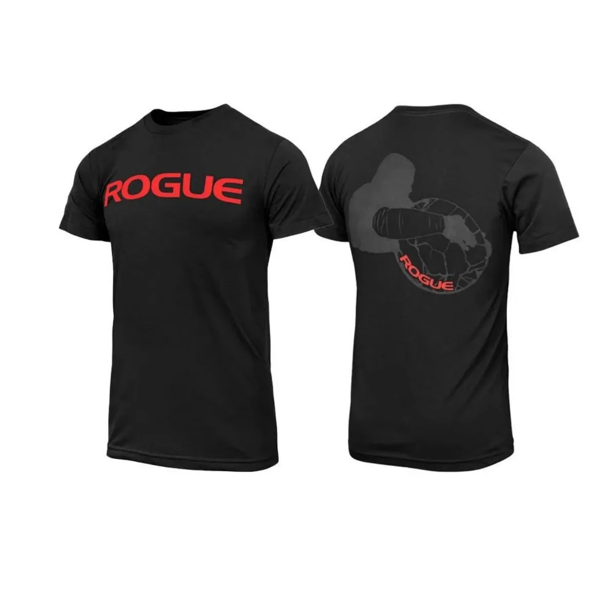 تي شيرت رجالي جديد من Rogue Gym مريح وقابل للتنفس برقبة دائرية مع نمط أبجدي مطبوع للياقة البدنية في الهواء الطلق كاجوال