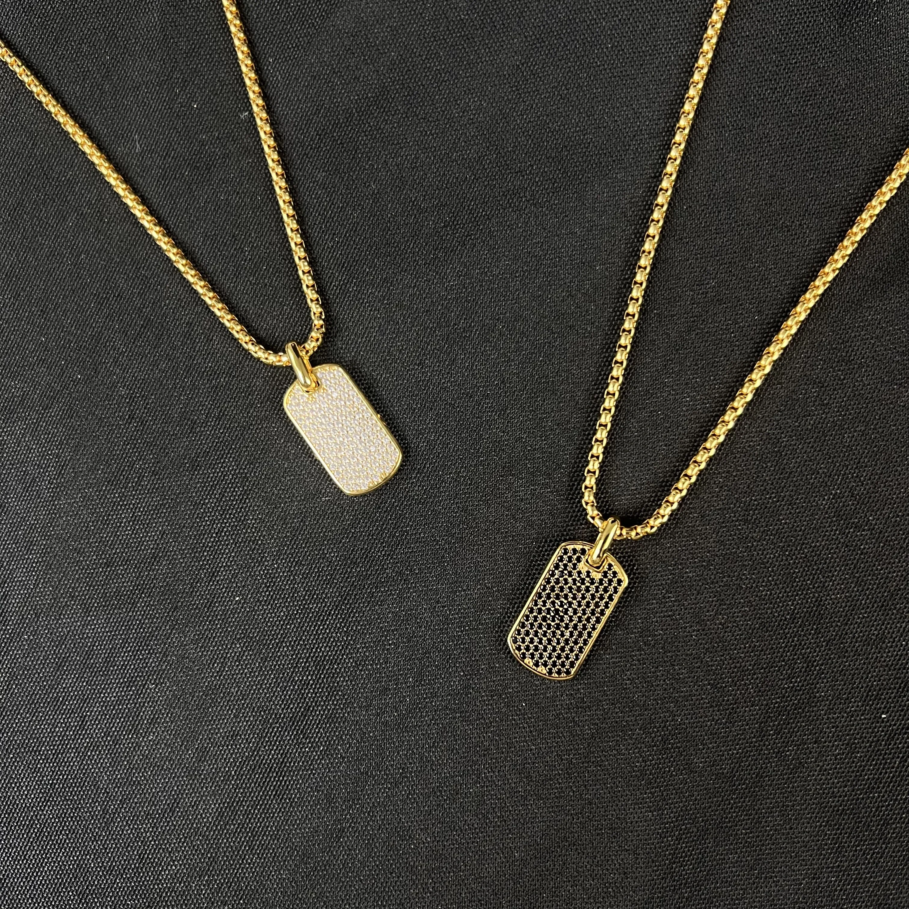 S925 الفضة الاسترليني الذهب الجديد الماس الكامل العلامة التجارية مربع قلادة محايدة شخصية الموضة الاتجاه الرجعية مجوهرات فاخرة بسيطة #3