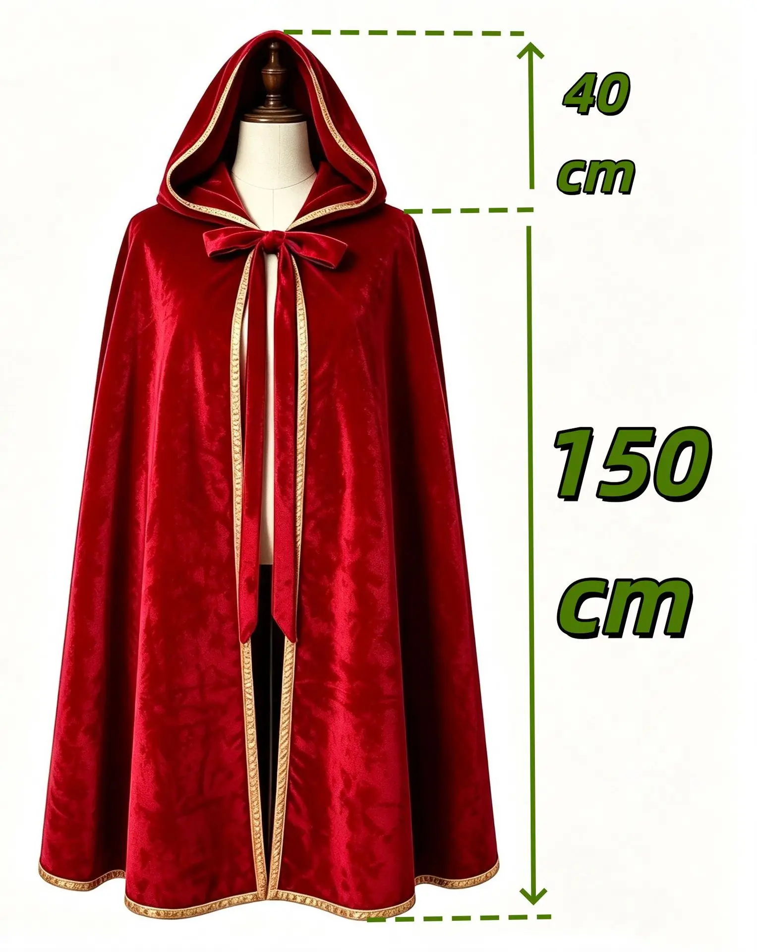 Vintage Kapuzenumhang aus Samt mit Goldrand, Renaissance-Hexenkostüm, mehrfarbig, Halloween, Feiertagsparty, Maskerade, Cosplay-Robe – Detail 1