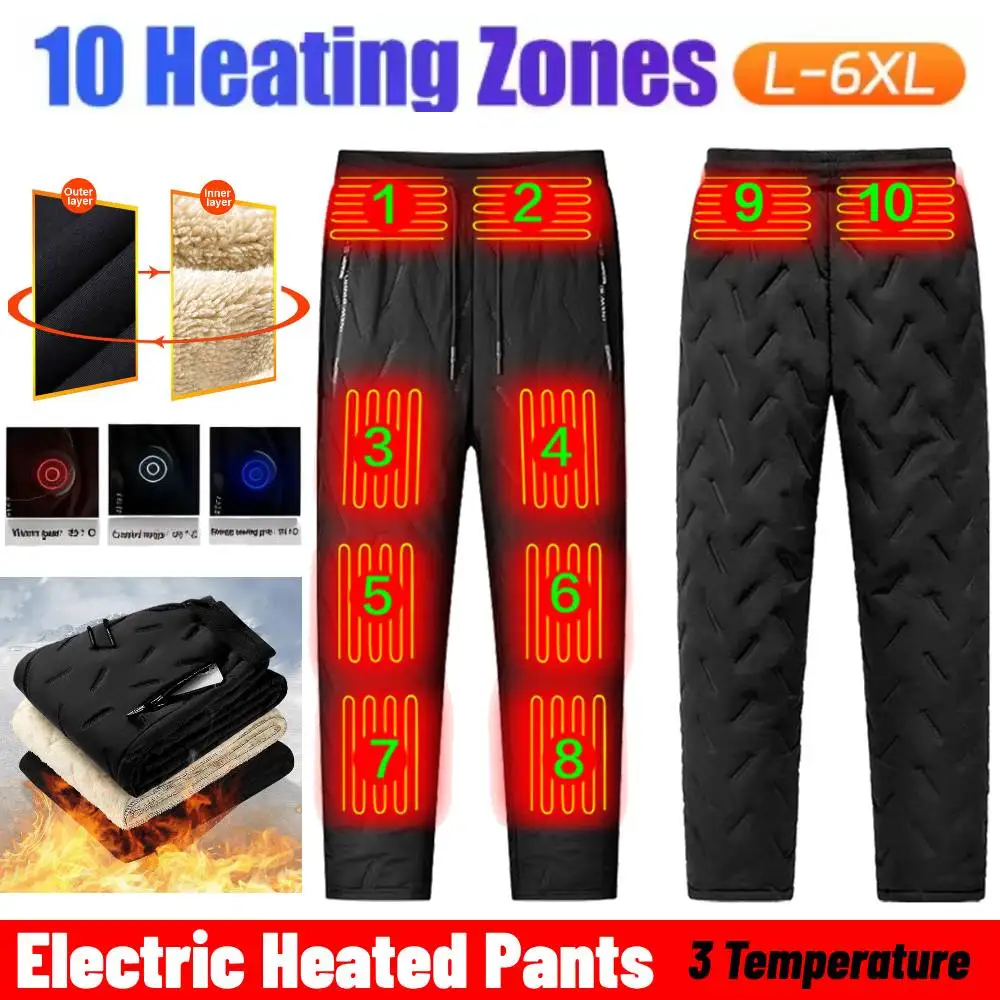 Unisex Heated Pants 10 Heating Zones Electric Heated Trousers 3 Temperature Modes Waterproof Winter Electric Warmer Clothing