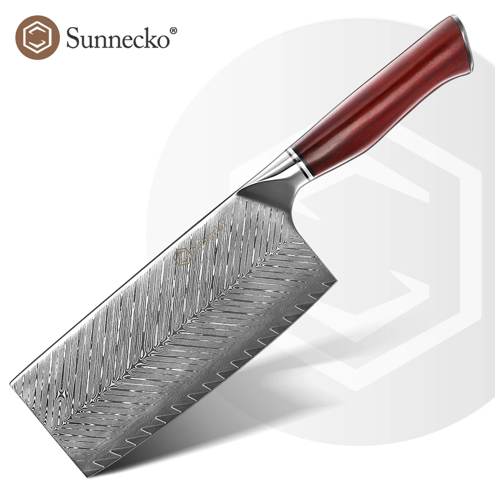 

Sunnecko 7-дюймовый китайский нож-тесак для нарезки VG10 Core дамасская сталь нож для резки овощей и мяса эргономичная ручка из розового дерева
