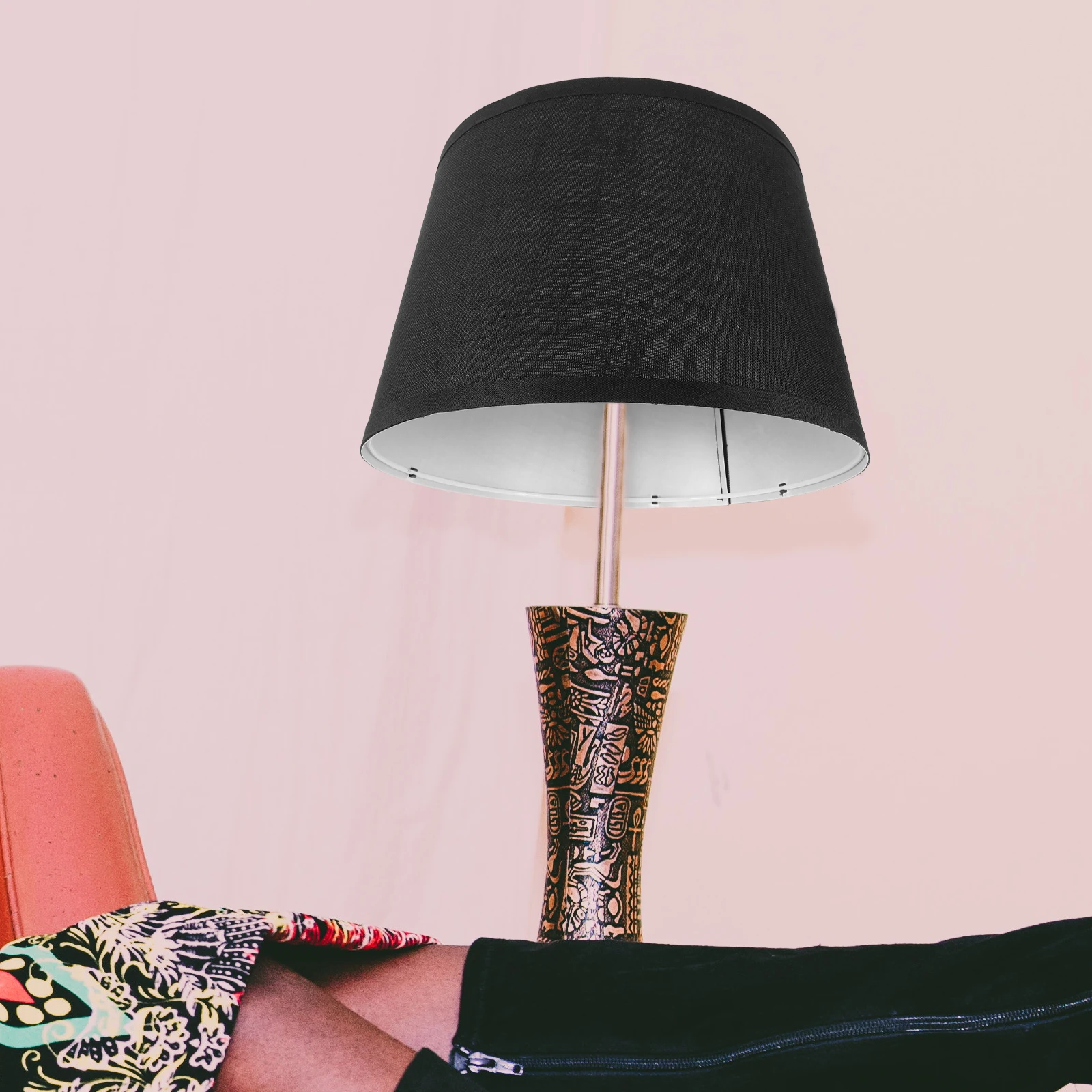 

Fabric Lampshade Table Lamp 250x300x200mm Black Cloth Drum Shades Simple Replacement Cover for Floor Bedside Hotel Home