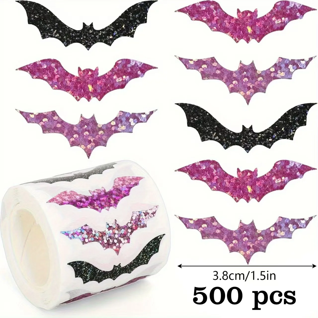 

500 шт./рулон, лазерная фиолетовая летучая мышь, ПВХ, самоклеящиеся наклейки для праздничных вечеринок, обложки для ноутбуков «сделай сам», и временные татуировки