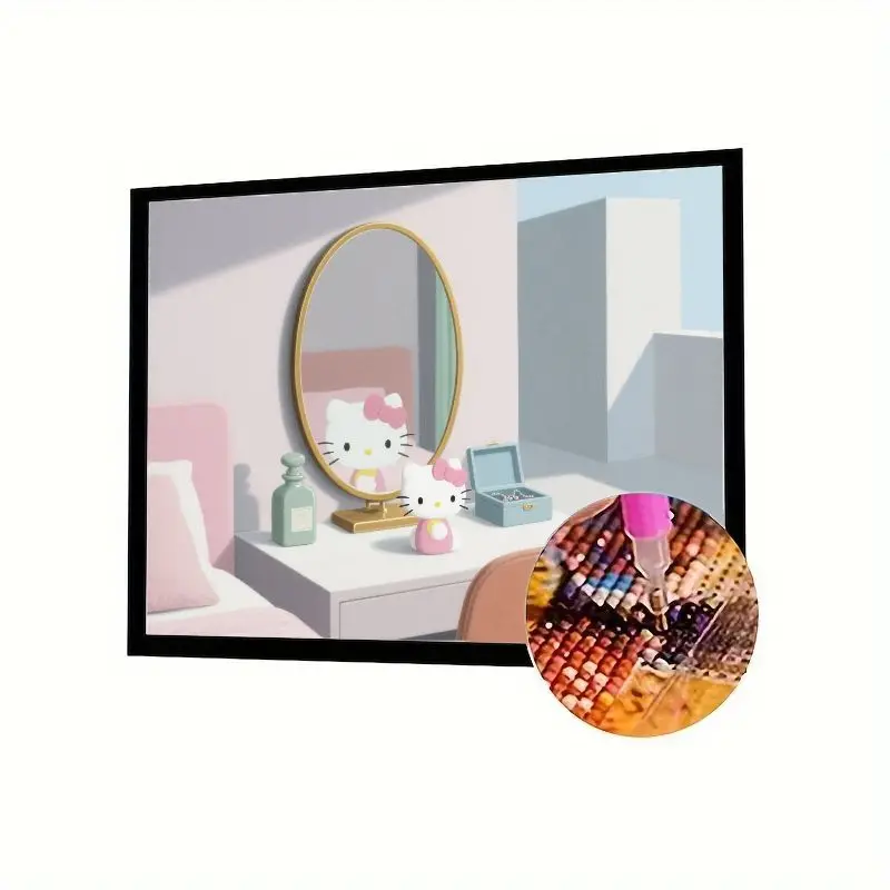 

1PC Hello Kitty Pink Vanity Table 5D Diamond Painting Kit - Full Drill DIY Cute Cartoon Kawaii Diamond Art Embroidery for Girls
