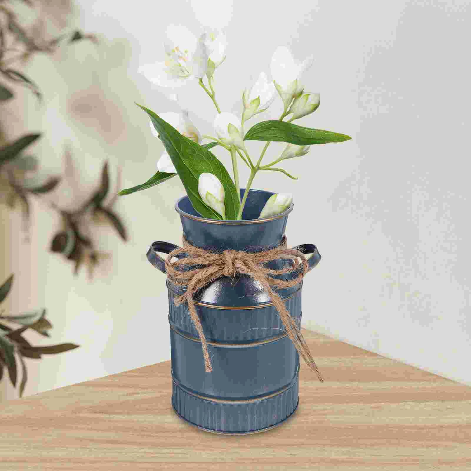 1 Pcs Vintage Milk Bottle Flower Vase Handheld Iron Plant Pot Metal Centerpiece For Home Decor Rustic Bucket Vases