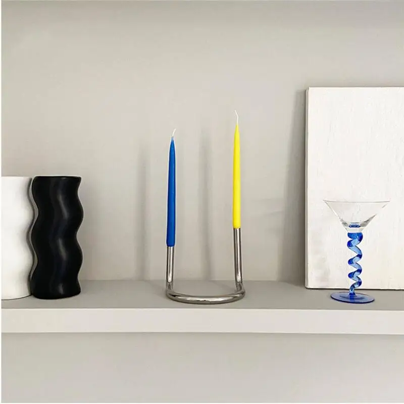 Bauhaus Style Stainless Steel U-shaped Twin Candlestick Nordic Creative Tube Decoration Designer Home Decor Candal Holder Gifts