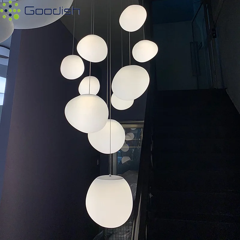 Minimalist Modern Lustre Lamps Suspension Cobblestone Glass Stone LED Pendant Lights for Living Room Home Decoration Chandelier
