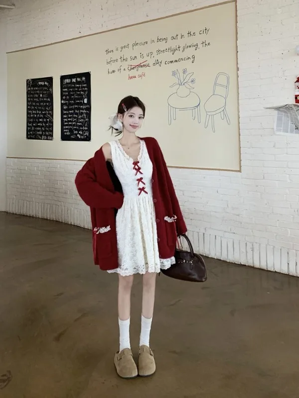 

plus Size Women's Soft Plush Fleece Lined Lace Trim Sweater And Skirt Set Spring Fashionable Two Piece Suit Comfortable Fit