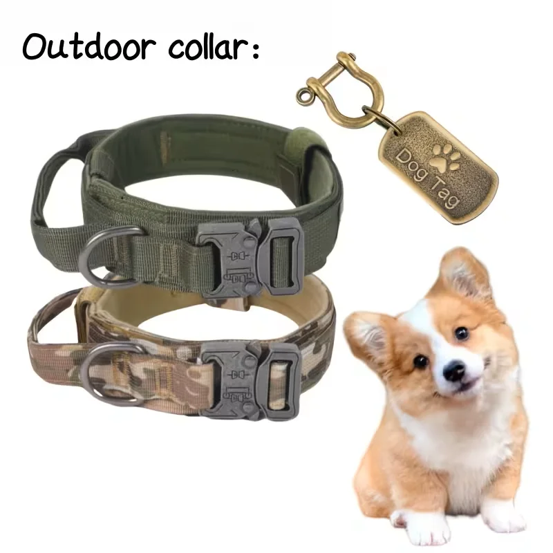 Custom name dog collar tactical training dog collar, with personalised dog tag, can engrave pet's name, phone number and address