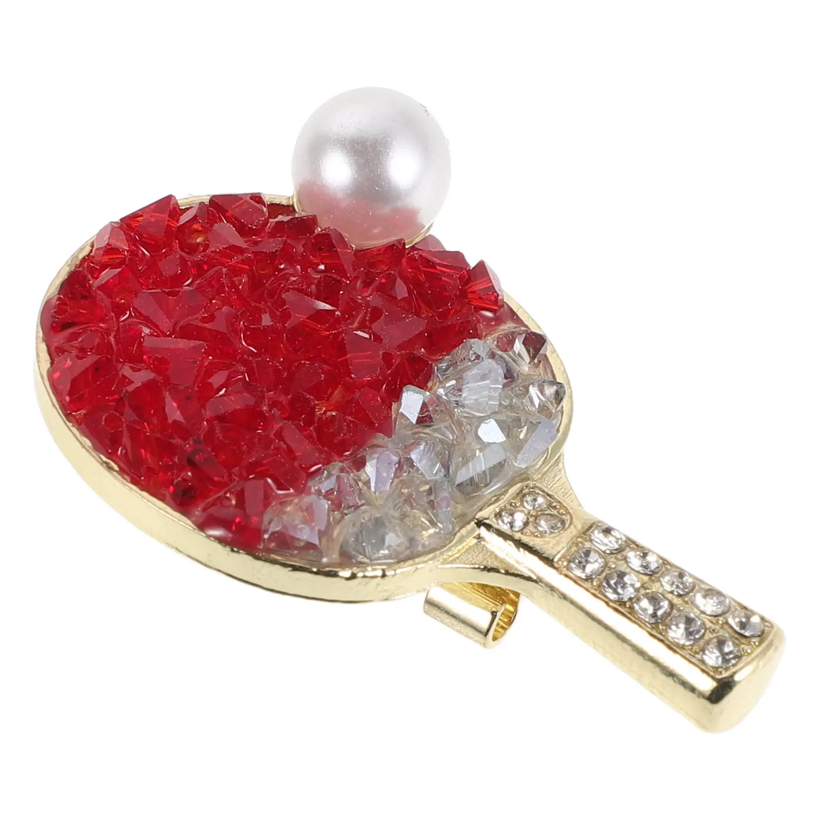 Red Crystal Rhinestone Table Tennis Brooch Pin for Jacket Lapel – Sporty Pearl Ball Design