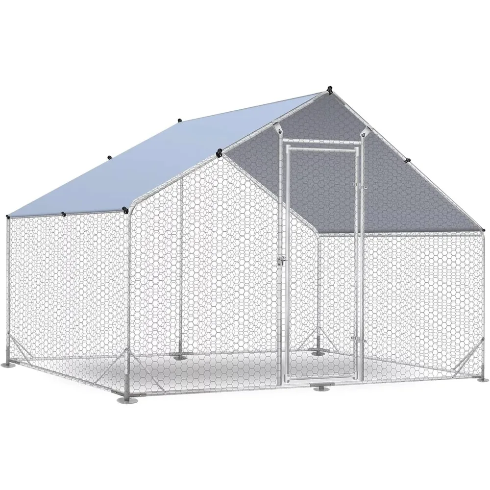 

Outdoor Metal Chicken Coop Large Walk-in Poultry Cage Spire-Shaped Chicken Run with Waterproof and Anti-Ultraviolet Cover