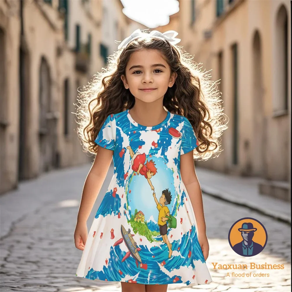 

2025 New Arrival Ponyo Girls Kids 3D Printed Dress Cool Cute Pretty Summer Cartoon Dress​