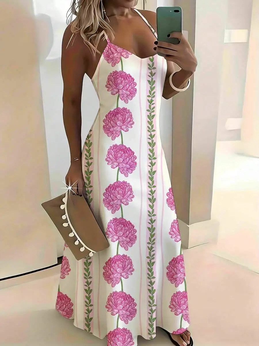

Floral Print Sleeveless Maxi Dress For Women Summer Casual Wear