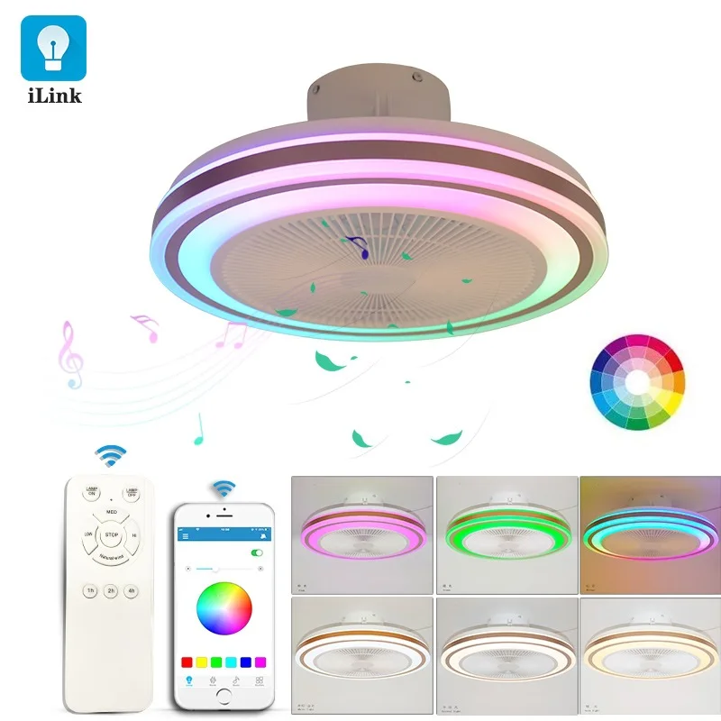 

Ceiling fan, home bedroom, dining room, LED ceiling fan, intelligent RGB Bluetooth music, invisible remote control, colorful fan
