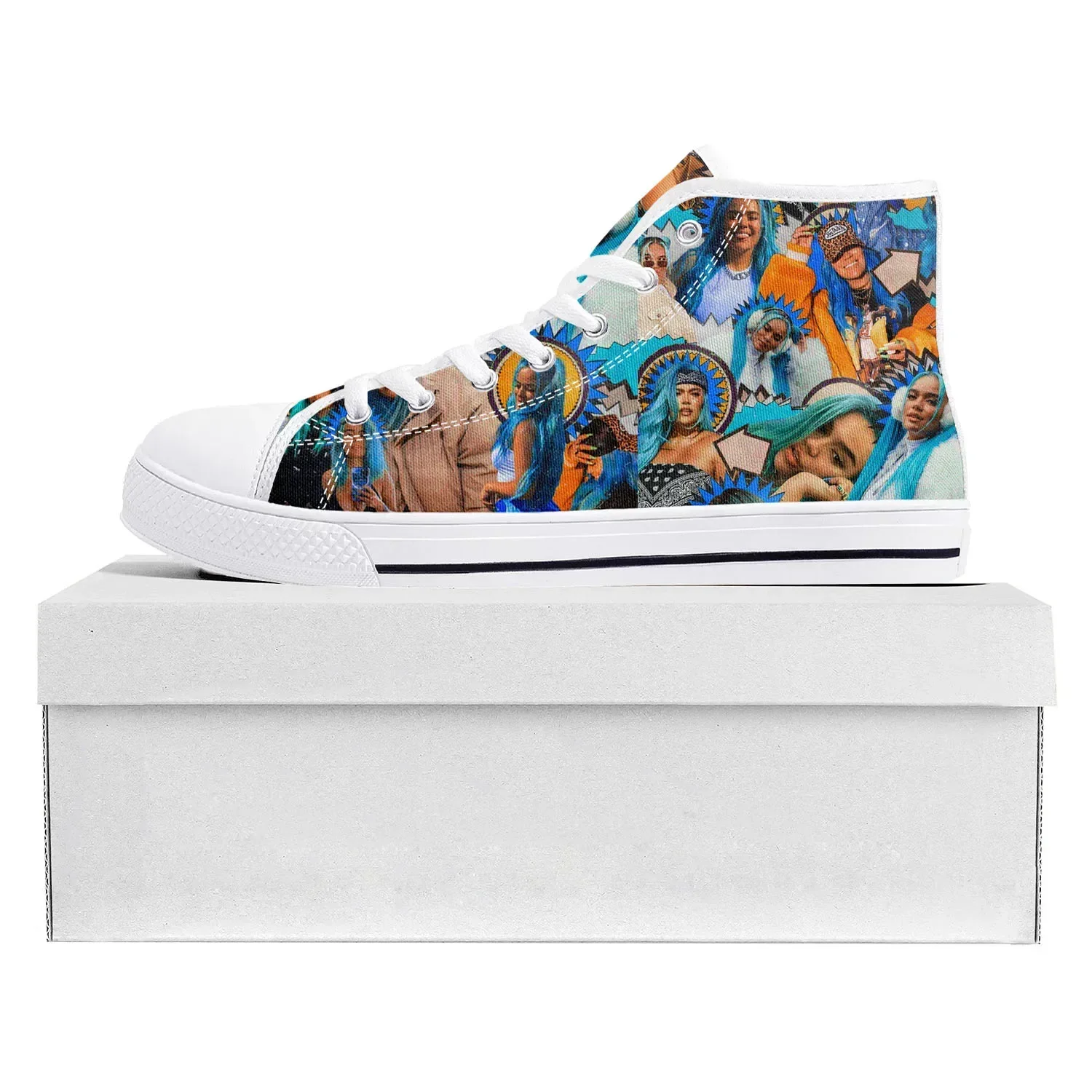 

Кроссовки Karol G Singer с принтом, высокие, высококачественные, мужские, женские, подростковые, холщовые, повседневные, для пар, на заказ, белые