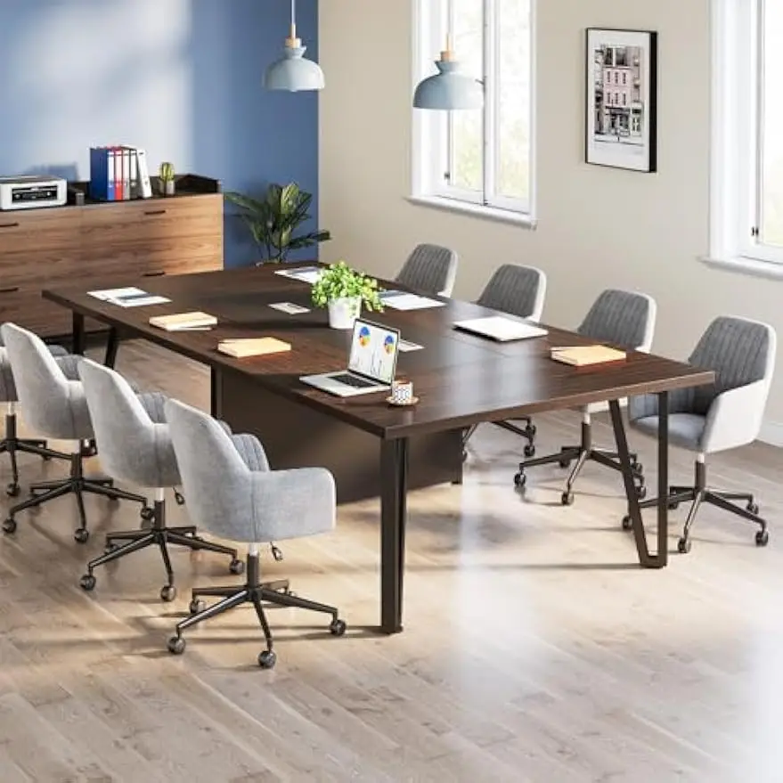 8FT vergadertafel met kabeldoorvoertules voor vergaderruimte, 12 personen rechthoekige seminertafel grote boardroomtafels voor kantoor,