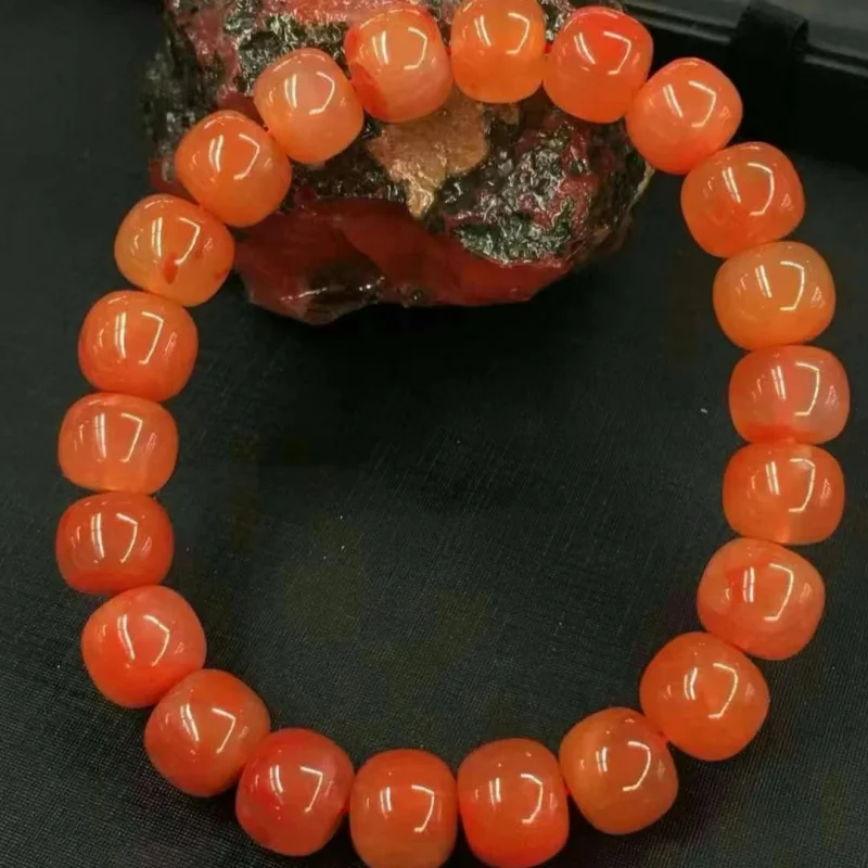 Factory Direct Sales Natural Sichuan Red Agate Old-Styled Bead Bracelet Material Ruddy Necklace