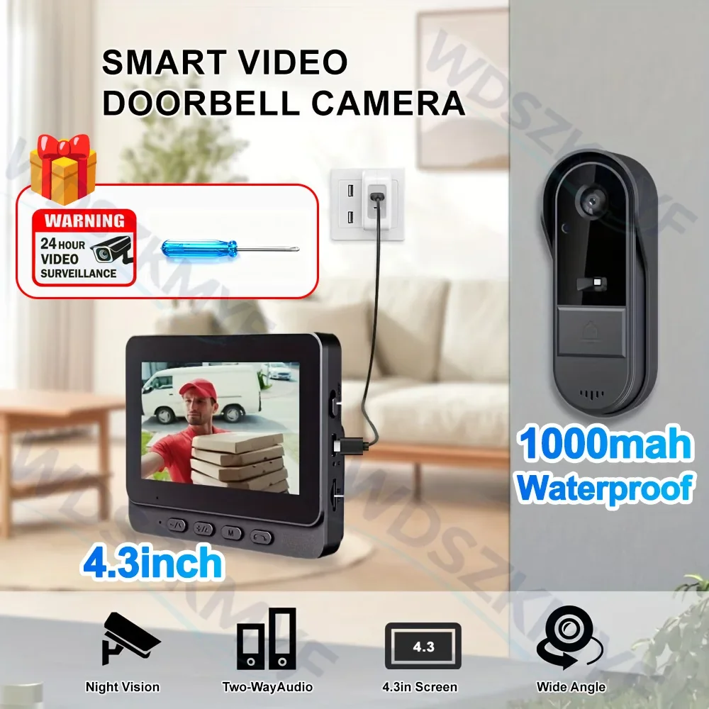 4.3in IPS Screen Wireless Doorbell With Camera 1080P Video Intercom Doorbell Waterproof Home Security Door Bell IR Night Vision