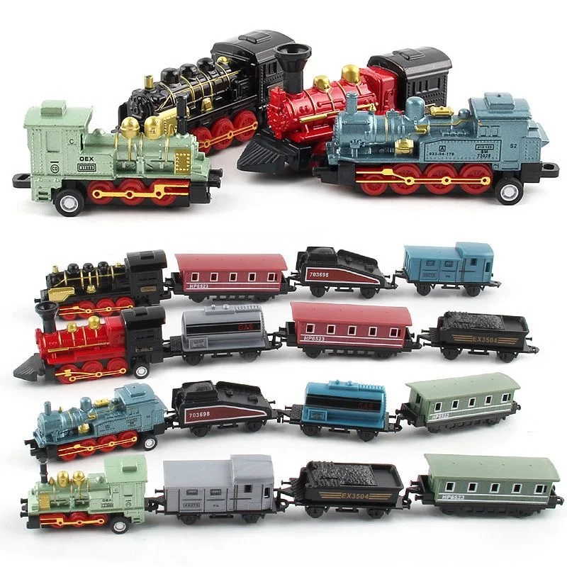 Mini Alloy Retro Steam Train Toys Kids Simulation Pull Back Vehicles Inertia Metal Decorate Model Toy Birthday Gift for Children