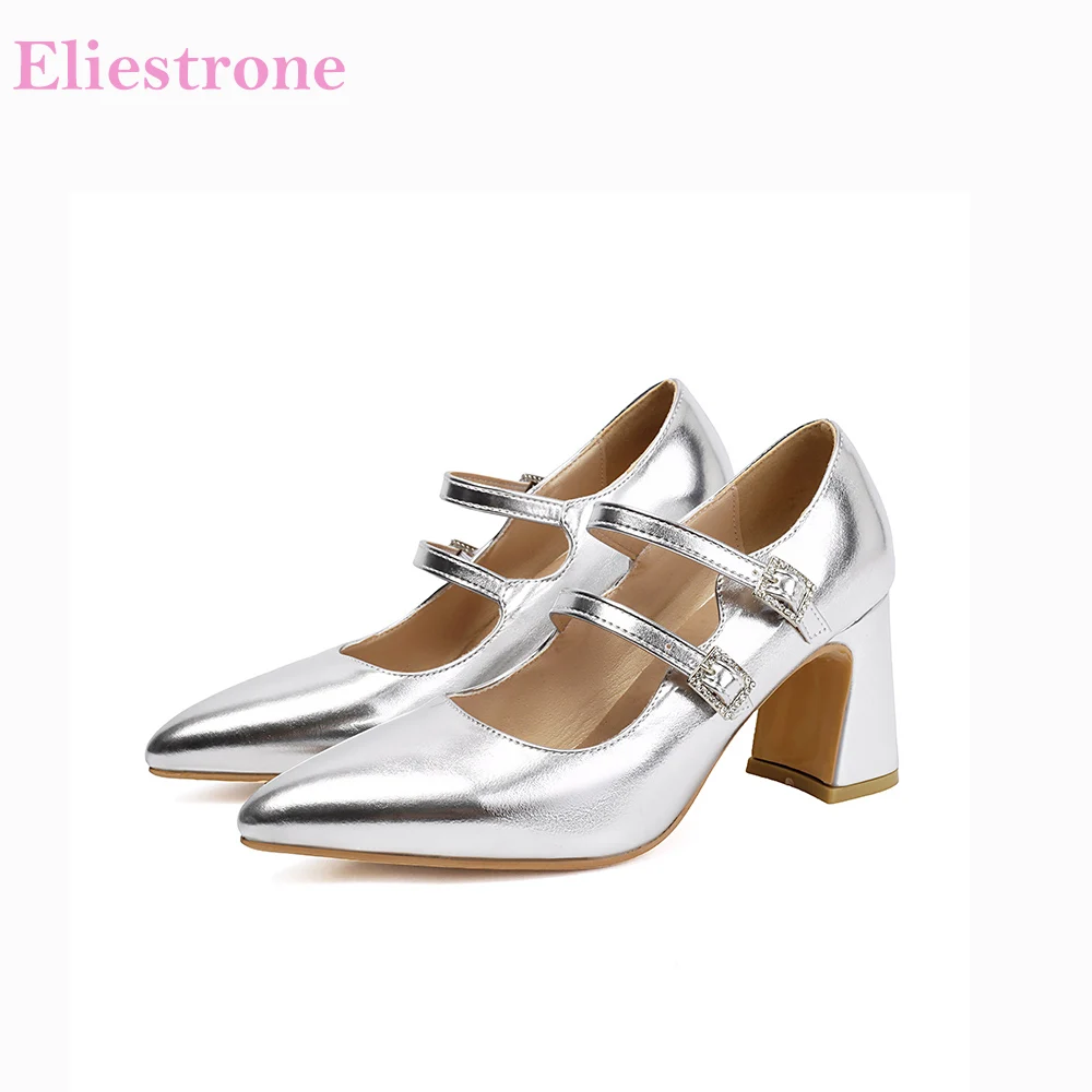 

Модные женские туфли-лодочки 2026 года, серебристые, на массивном каблуке 7 см, большие размеры (11, 45, 48), с нескользящей подошвой