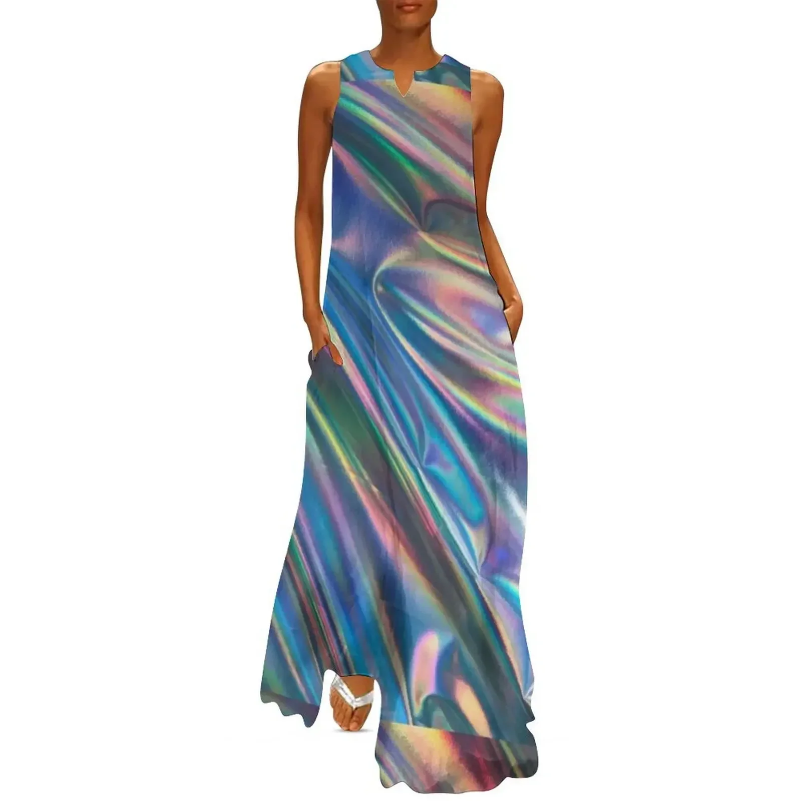 

holographic 2 Long Dress Summer skirt ceremony dresses party dress women elegant luxury Dresses gala Dress