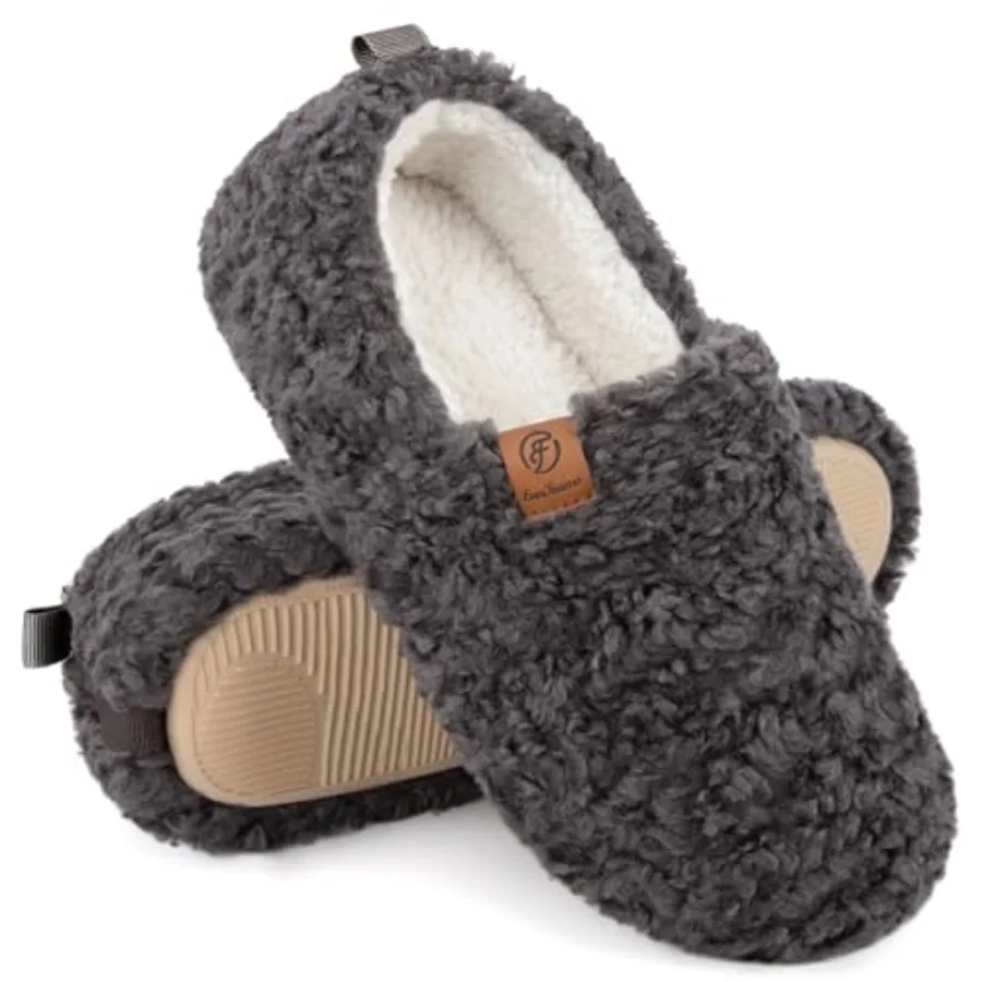 

EverFoams Women's Soft Curly Full Slippers Memory Foam Lightweight House Shoes Cozy Loafer with Polar Fleece Lining