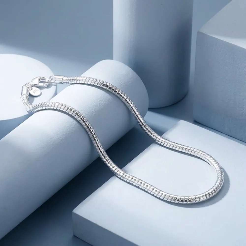 925 Sterling Silver Couple 3/4mm Snake Chain Bracelet Women Luxury Dinner Party 0 Bracelet Jewelry Gift
