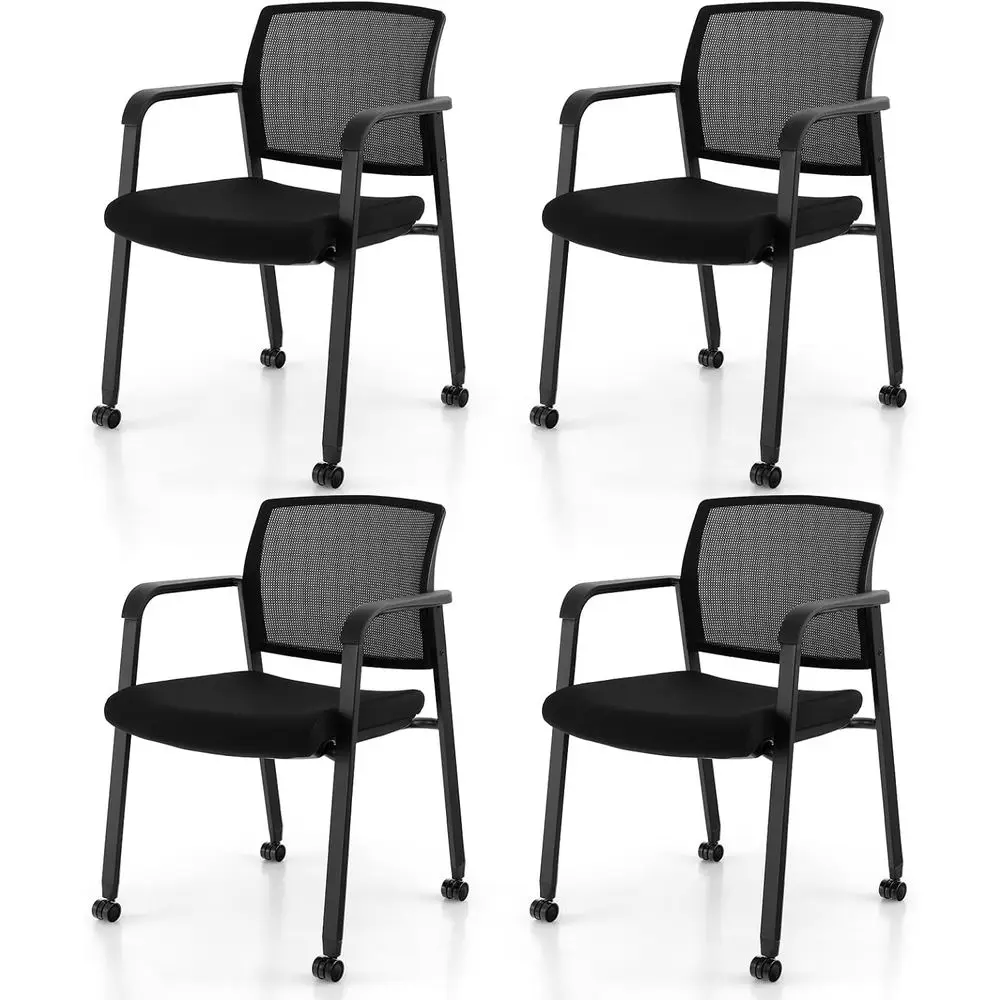 

4-Piece Stackable Office Chairs with PU Wheels and Armrests, Ideal for Waiting Rooms, Schools, and Conferences in Black