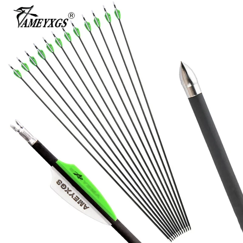 6/12pcs 32inch Archery Pure Carbon Arrow Spine 600 ID 4.2mm S Pin Nocks for Compound Recurve Bow Shooting Training Accessories