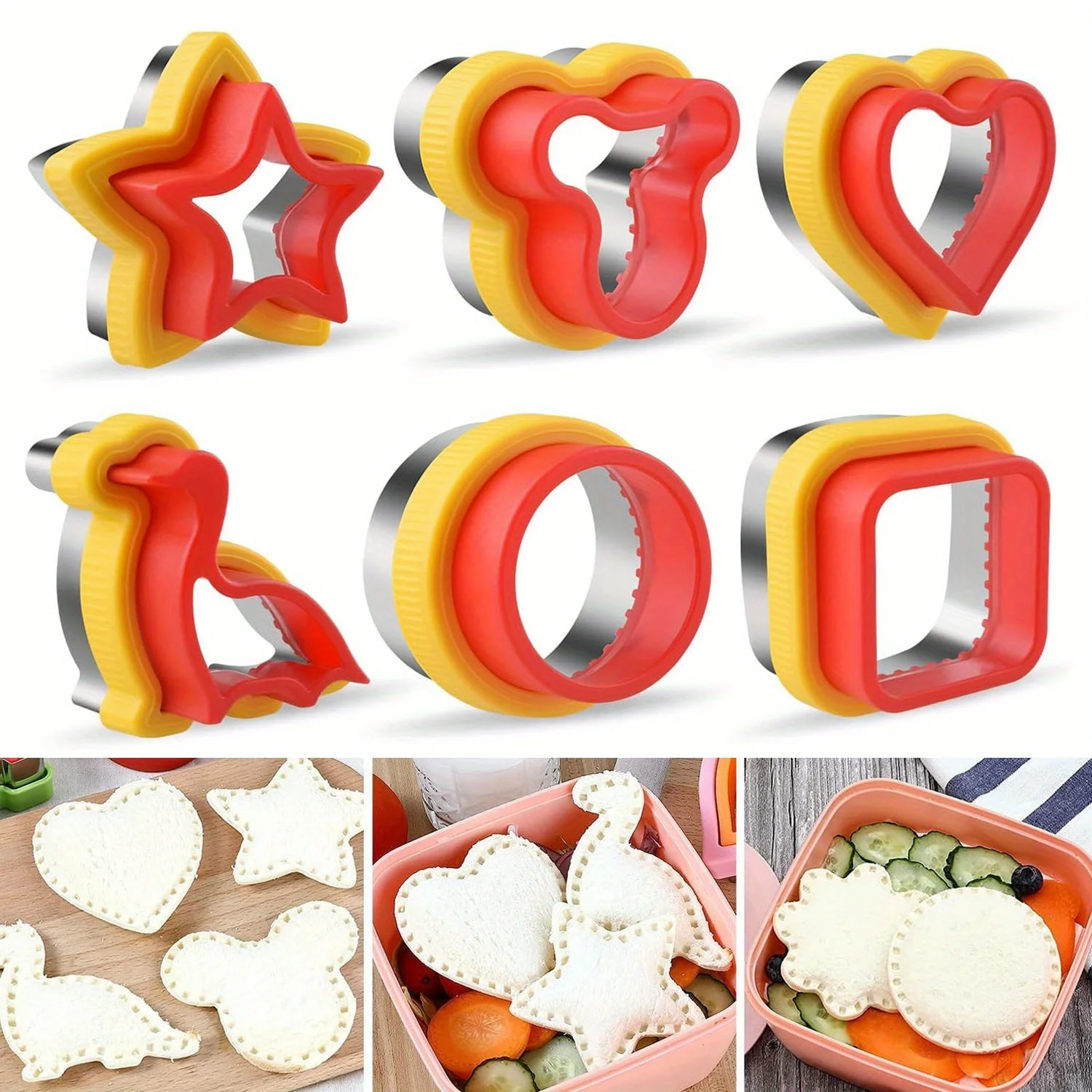 Juego de cortadores de galletas de acero inoxidable, 1/2/3/4/5/6 Uds., formas de animales y corazones para hornear, pan, sándwich, regalo para niños