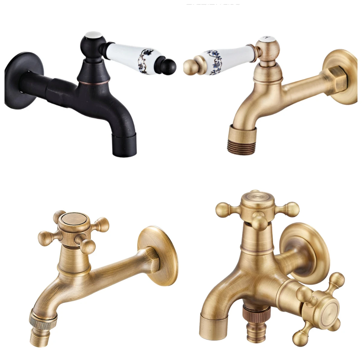 

Винтажный твердый латунный смеситель с одной ручкой для стиральной машины, настенный водопроводный кран, открытый сад, черный, золотой