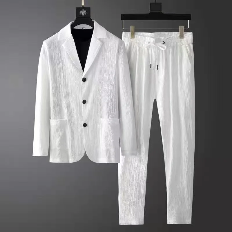 

2025 Spring And Autumn Season New Fashionable And High End Style Suit Men's Casual Set Slim Fit Long Sleeve Two Piece Set