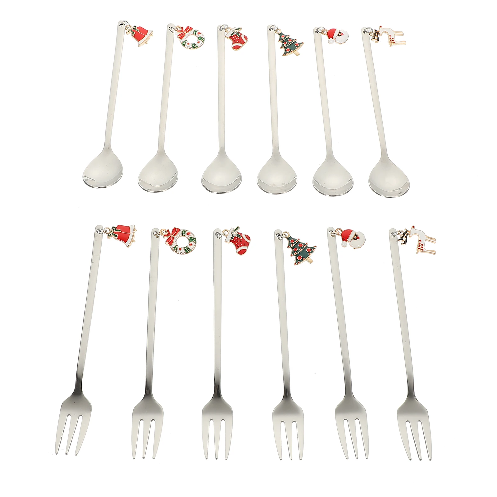 Stainless Steel Cutlery Set 10pcs Silverware Forks Spoons Dessert Coffee Stirring Tableware Christmas Themed