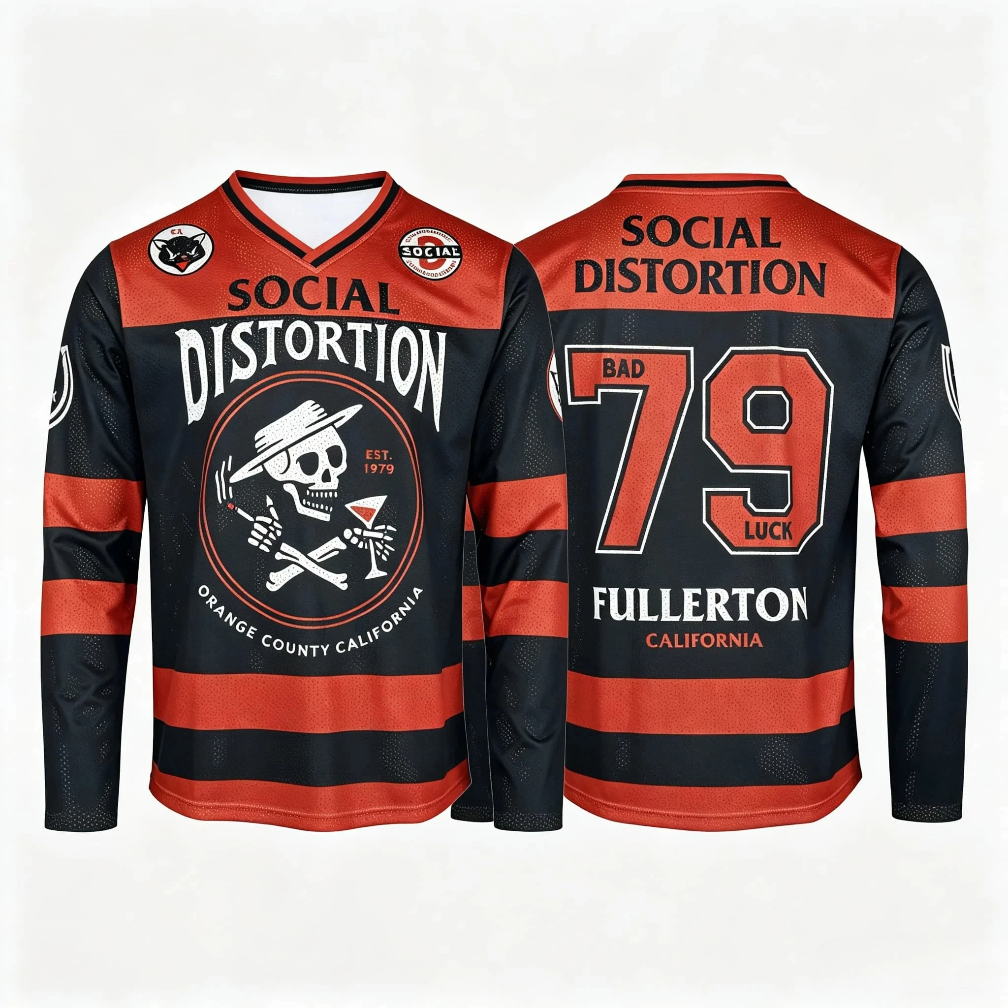 Retro punk rock ice hockey jersey long sleeved striped T-shirt 3D printed skull pattern street wear sports top