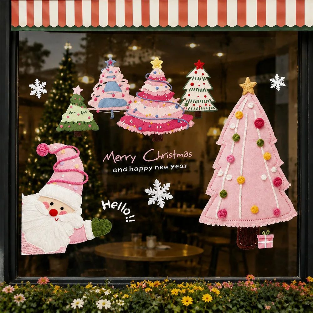 New Year Merry Christmas Wall Window Stickers Santa Claus Window Clings Decal Christmas Decoration For Home