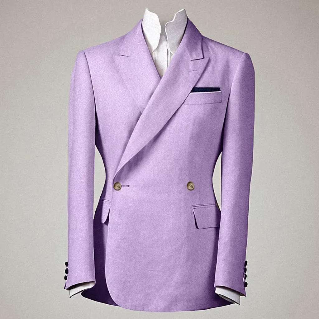 

Elegant Men's Linen Cotton Blazer Double Breasted Slim Fit Peak Lapel Breathable Wrinkle Resistant Summer Sport Coat For Wedding