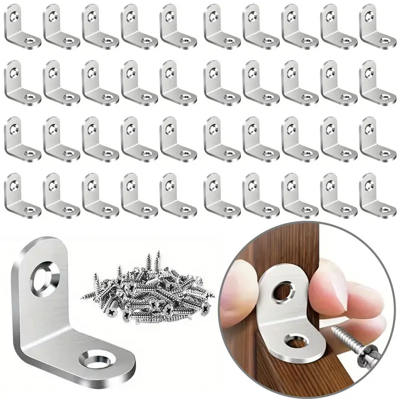 40PCS Stainless Steel L Brackets Small Right Angle Corner Brace for Shelves Wood Furniture Chair  Drawer w/80pcs Screws