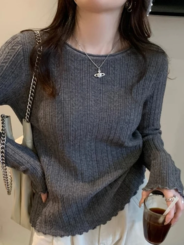 

Осенне-зимний женский новый белый пуловер с деревянными ушками, вязаные топы с длинным рукавом и круглым вырезом, тонкий теплый свитер Mujer