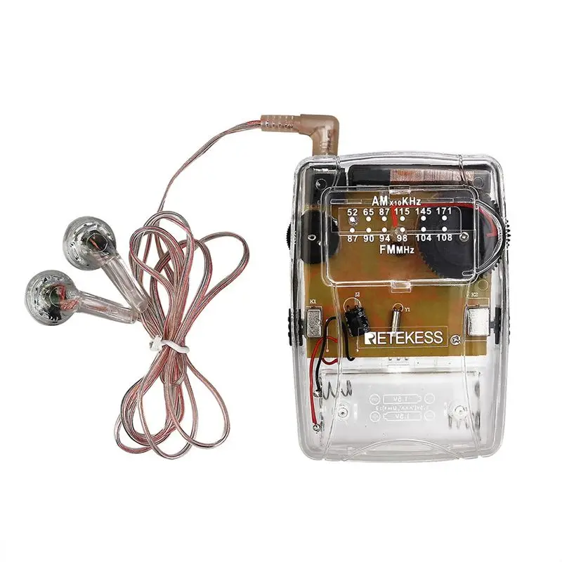 DT21 Transparent AM FM Portable Radio Headphone Only Pointer Tuning for Church Conference Museum Guide