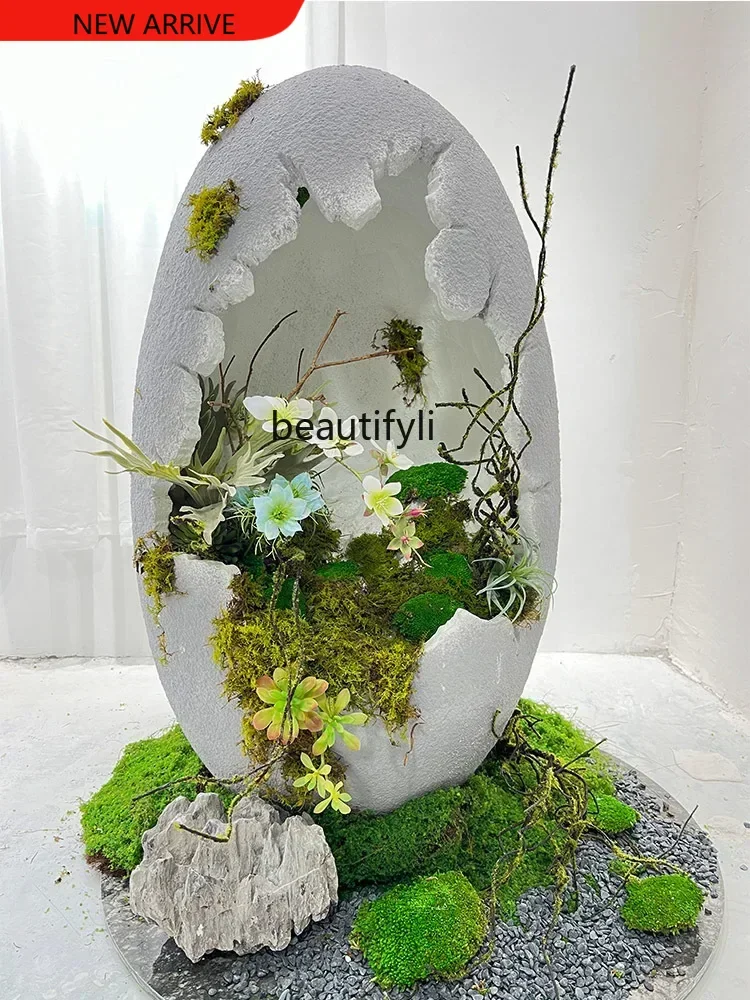 X Dinosaur Egg Shell Floor Ornaments Bubble Carving Hollow Vase Artificial Flower Soft Decoration Landscape