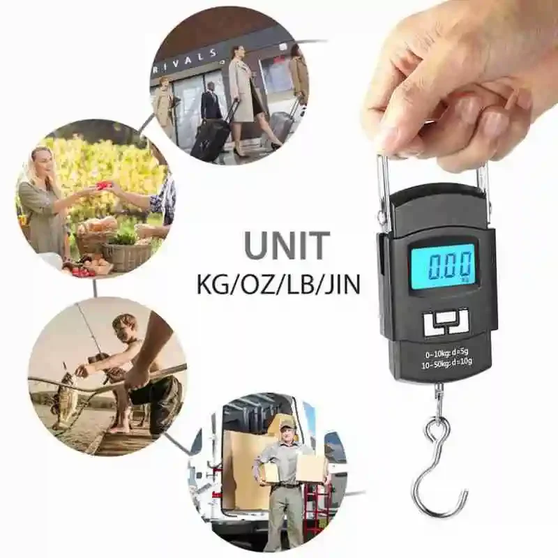 Luggage Weight Scale Fish Weighing Scales Digital Handheld Suitcase Weigher for w/ Hook 110lb /50kg kg/IB-/jin-/oz