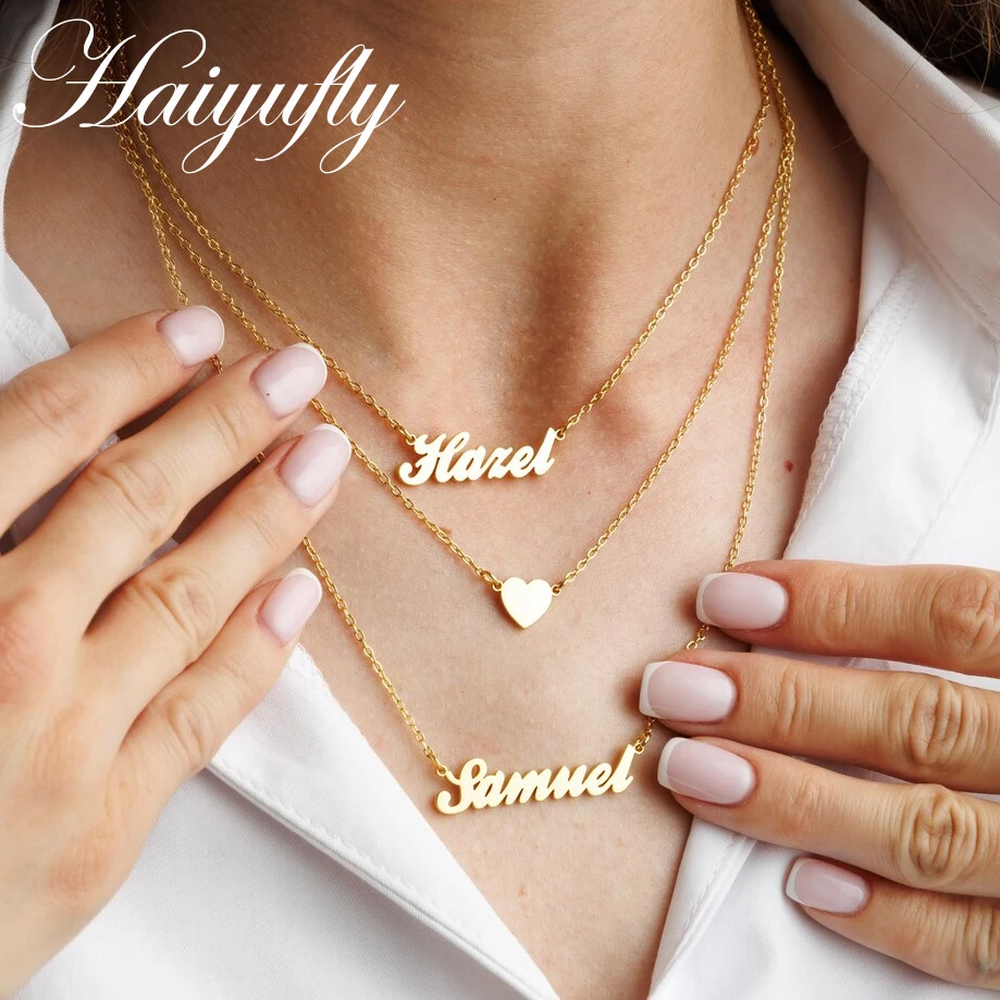 

Haiyufly Custom Name Necklace for Women Men 3 Layer with Heart Stainless Steel Jewelry Choker Chain Personalized Birthday Gift