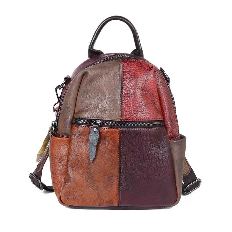 Johnature High Quality Genuine Leather Women Backpack 2024 New Large Capacity Retro Hand-wiping Random Color Mixing Travel Bags