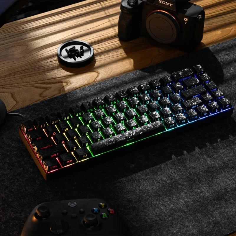 2026 New Black 140 Key Forged Carbon-Look PBT Key Caps Cherry Profile Keycaps Side Print Keycaps for Cherry MX Switches Keyboard